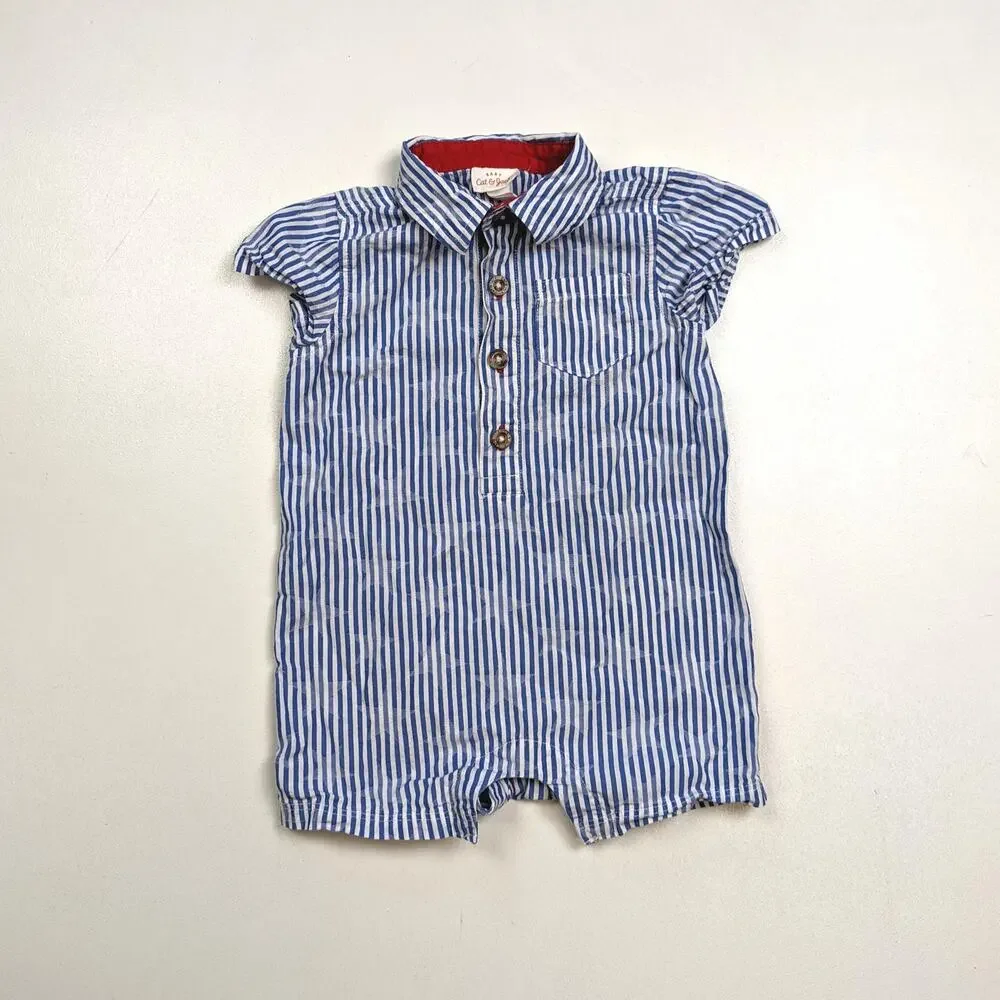 Cat & Jack Romper Outfit Baby Boys Sz 6-9m Fourth of July Patriotic Stripe Polo